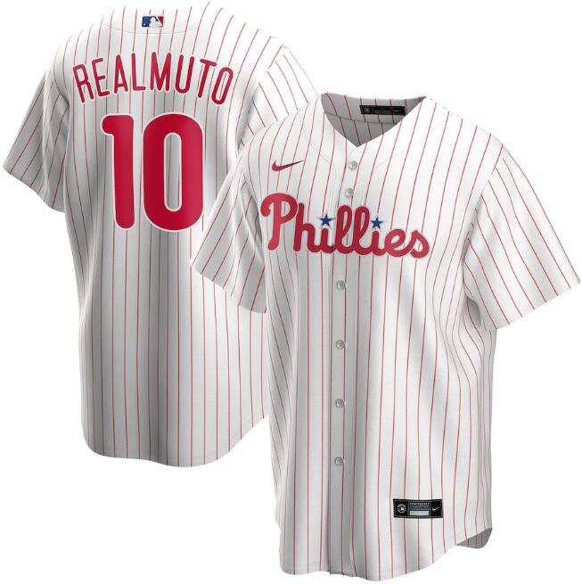 Men's Philadelphia Phillies White #10 J.T. Realmuto Cool Base Stitched MLB Jersey