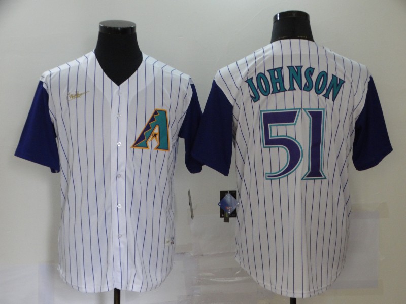 Men's Arizona Diamondbacks #51 Randy Johnson White Throwback Cool Base Stitched MLB Jersey