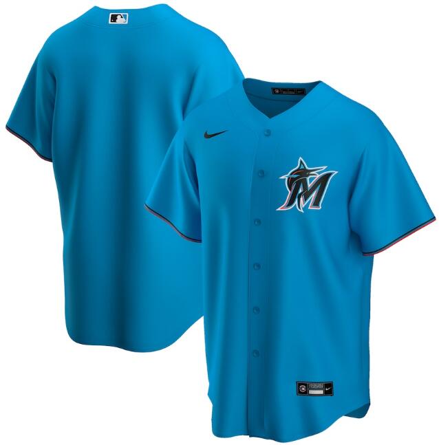 Men's Miami Marlins Blue Cool Base Stitched MLB Jersey - Click Image to Close