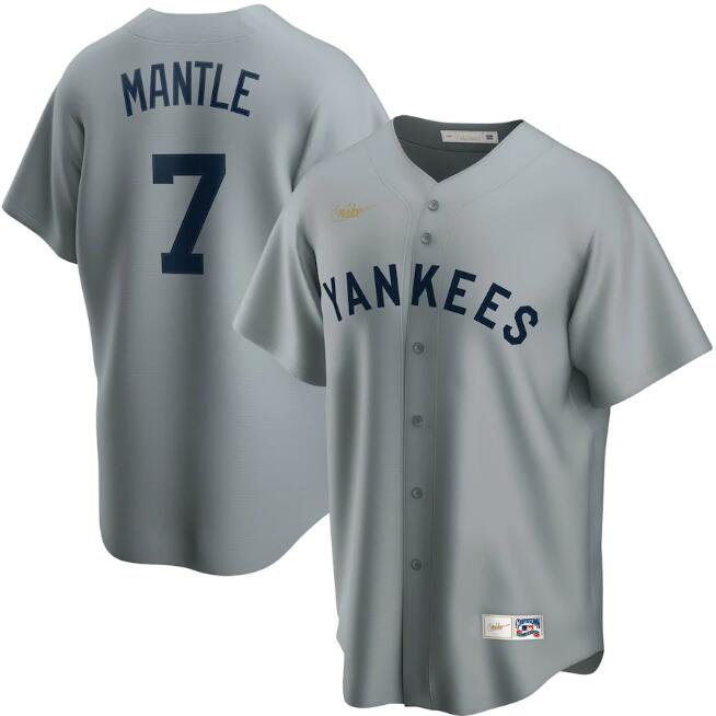 Men's New York Yankees Grey #7 Mickey Mantle Cool Base Stitched MLB Jersey.