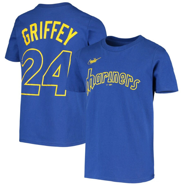 Men's Seattle Mariners #24 Ken Griffey Royal T-Shirt - Click Image to Close