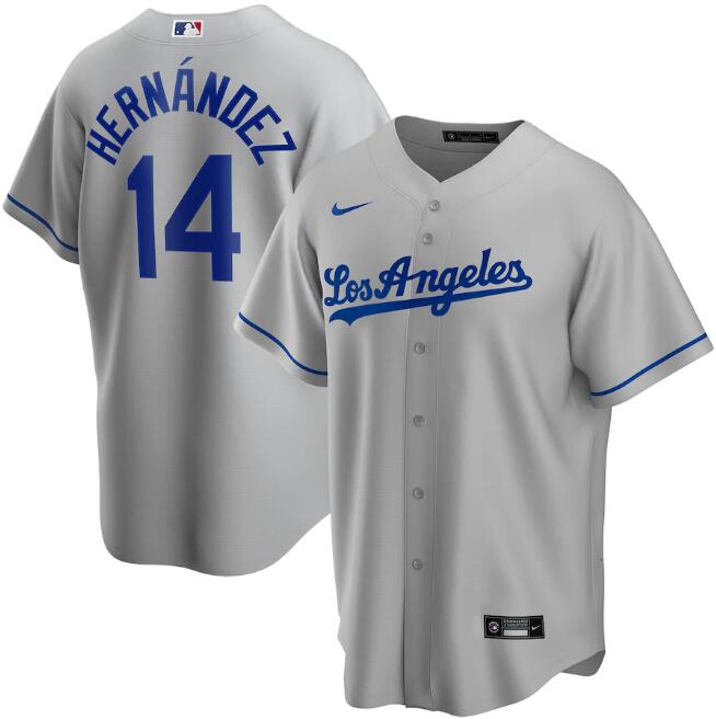 Men's Los Angeles Dodgers Grey #14 Kik?? Hern??ndez Cool Base Stitched MLB Jersey