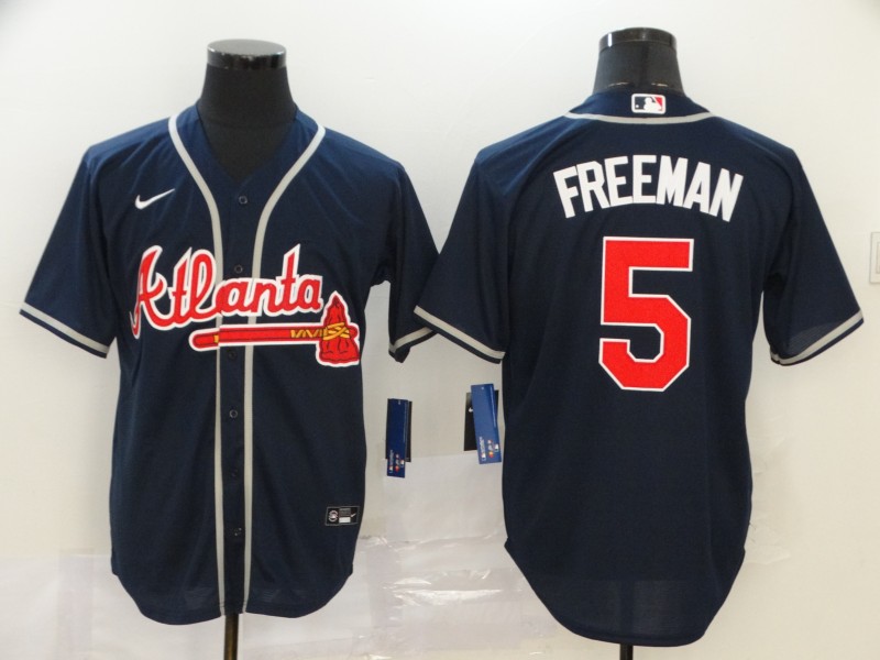 Men's Atlanta Braves #5 Freddie Freeman Navy Cool Base Stitched MLB Jersey - Click Image to Close