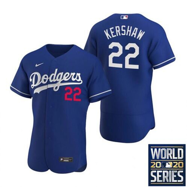 Men's Los Angeles Dodgers #22 Clayton Kershaw Blue 2020 World Series Bound Stitched MLB Jersey