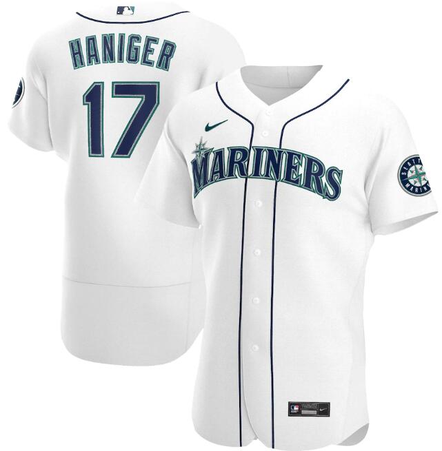 Men's Seattle Mariners White #17 Mitch Haniger Flex Base MLB Jersey