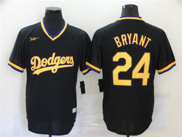 Men's Los Angeles Dodgers #24 Kobe Bryant Black KB Patch Cool Base Stitched Jersey - Click Image to Close