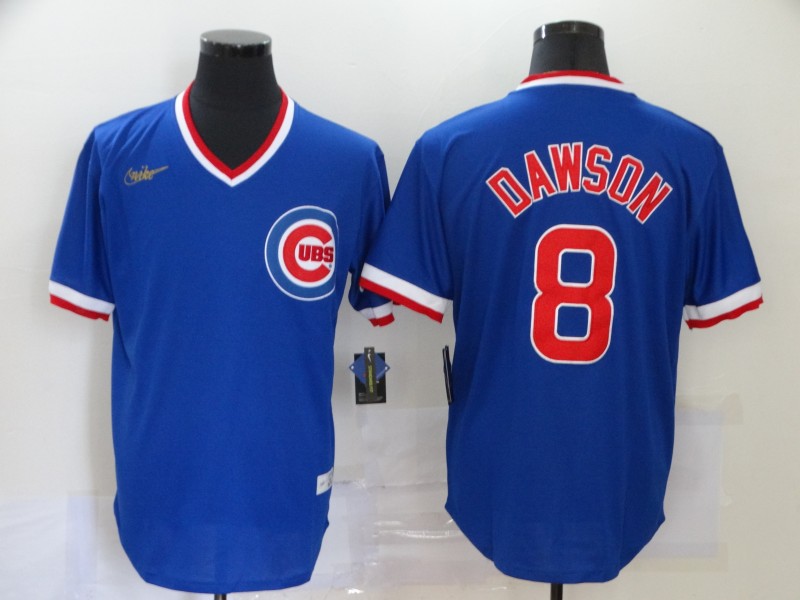 Men's Chicago Cubs #8 Andre Dawson Blue Throwback Cool Base Stitched Jersey