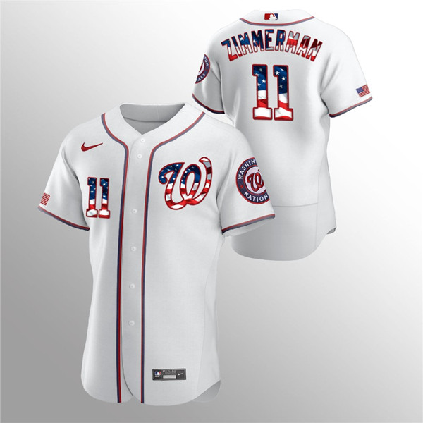 Men's Washington Nationals White #11 Ryan Zimmerman 2020 Stars & StripesFlex Base Stitched MLB Jersey