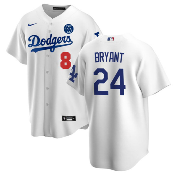 Men's Los Angeles Dodgers Front #8 Back #24 Kobe Bryant White 2020 KB Patch Cool Base Stitched Jersey