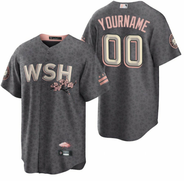 Men's Washington Nationals Active Player Custom 2022 Gray City Connect Cherry Blossom Cool Base Stitched Jersey - Click Image to Close