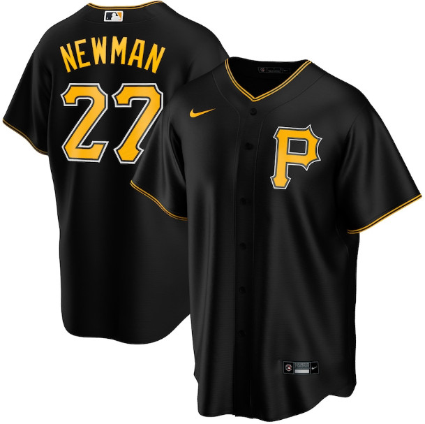 Men's Pittsburgh Pirates #27 Kevin Newman Black Cool Base Stitched Jersey - Click Image to Close