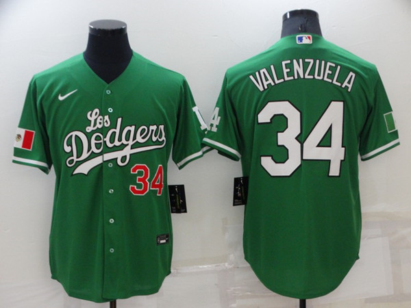 Men's Los Angeles Dodgers #34 Toro Valenzuela Green Stitched Baseball Jersey