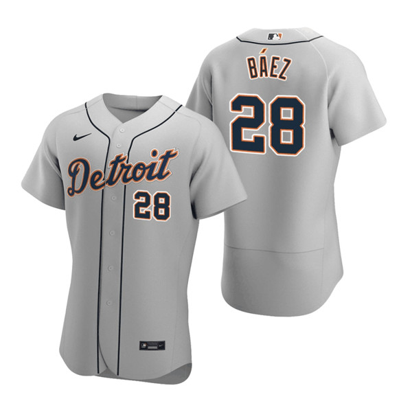 Men's Detroit Tigers #28 Javier B??ez Grey Flex Base Stitched Jersey