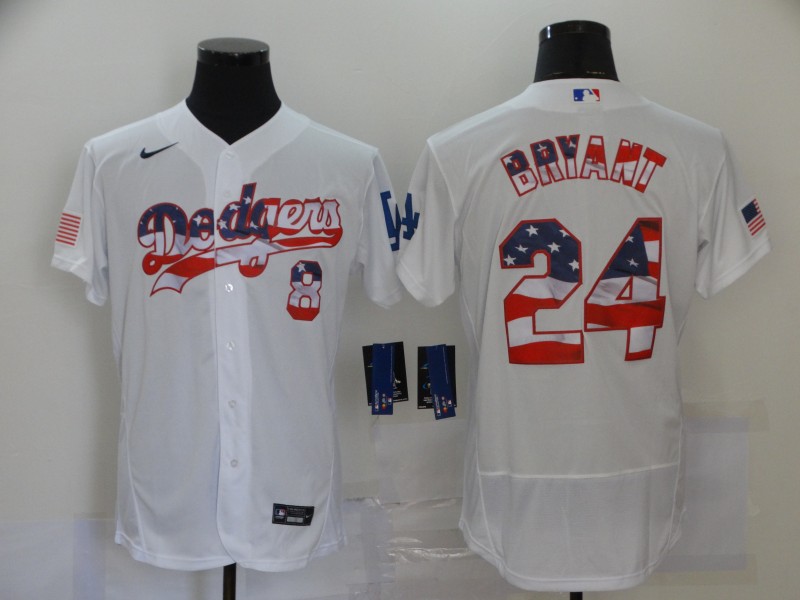 Men's Los Angeles Dodgers White #24 Kobe Bryant 2020 2020 Stars & Stripes Flex Base Stitched MLB Jersey