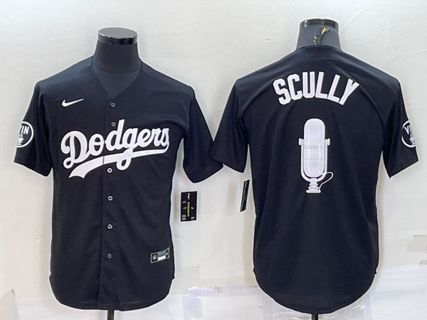 Men's Los Angeles Dodgers #67 Vin Scully Black Big Logo With Vin Scully Patch Stitched Jersey