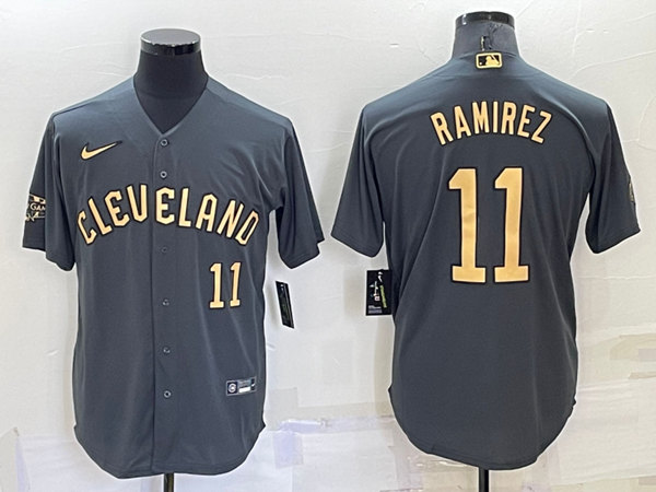 Men's Cleveland Guardians #11 Jos?? Ram??rez Charcoal 2022 All-Star Cool Base Stitched Baseball Jersey