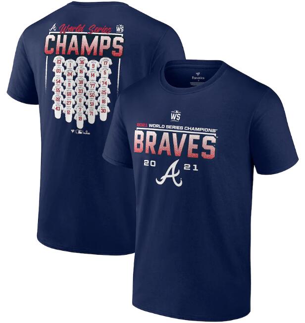 Men's Atlanta Braves 2021 Navy World Series Champions Roster T-Shirt