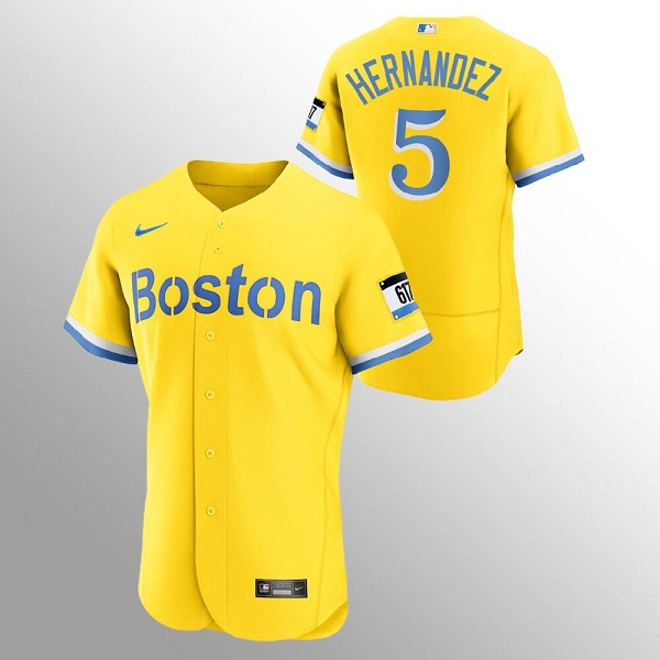 Men's Boston Red Sox #5 Enrique Hernandez Gold 2021 City Connect Flex Base Stitched MLB Jersey