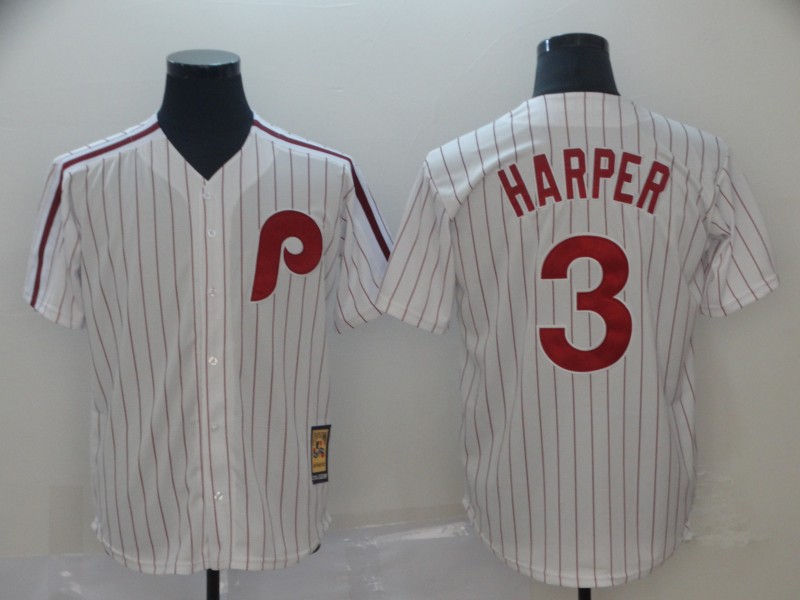 Men's Philadelphia Phillies #3 Bryce Harper White Throwback Stitched MLB Jersey