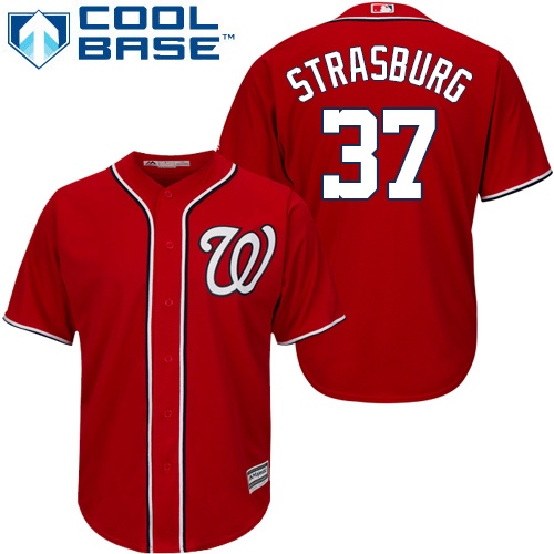 Men's Washington Nationals #37 Stephen Strasburg Red Cool Base Stitched MLB Jersey - Click Image to Close