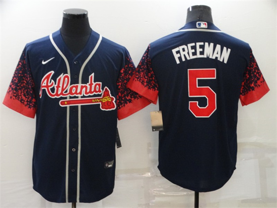 Men's Atlanta Braves #5 Freddie Freeman Navy Stitched Jersey