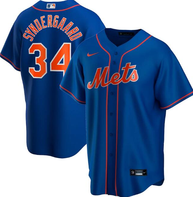 Men's New York Mets Blue #34 Noah Syndergaard Cool Base Stitched MLB Jersey - Click Image to Close