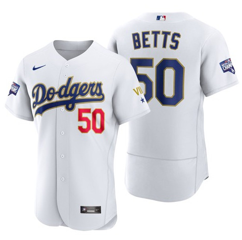 Men's Los Angeles Dodgers #50 Mookie Betts White Flex Base Sttiched MLB Jersey