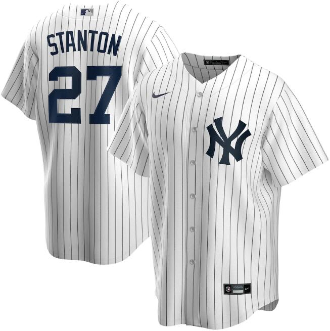 Men's New York Yankees White #27 Giancarlo Stanton Cool Base Stitched MLB Jersey.