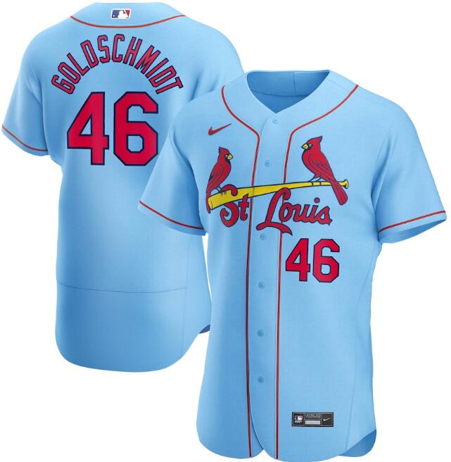 Men's St. Louis Cardinals Blue #46 Paul Goldschmidt Flex Base Stitched MLB Jersey - Click Image to Close