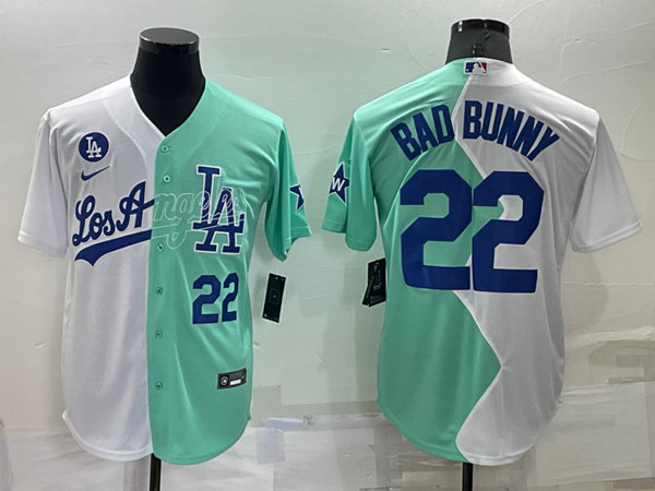 Men's Los Angeles Dodgers #22 Bad Bunny White/Green 2022 All-Star Cool Base Stitched Baseball Jersey