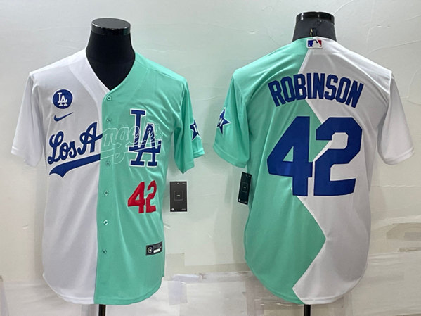 Men's Los Angeles Dodgers #42 Jackie Robinson White/Green 2022 All-Star Cool Base Stitched Baseball Jersey