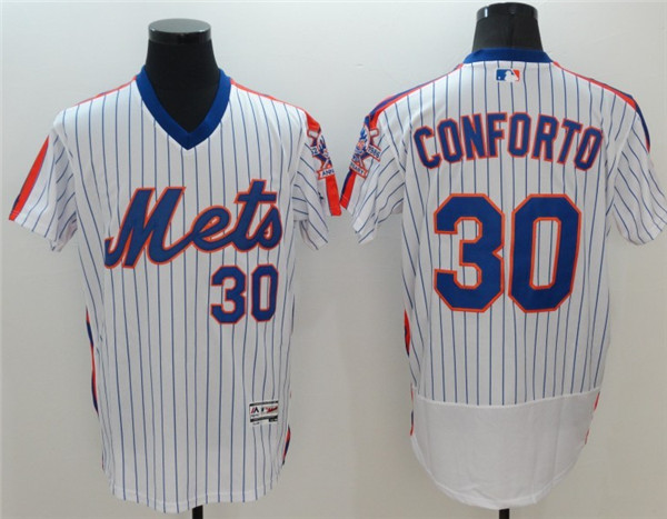 Men's New York Mets #30 Michael Conforto White Flex Base Stitched MLB Jersey - Click Image to Close