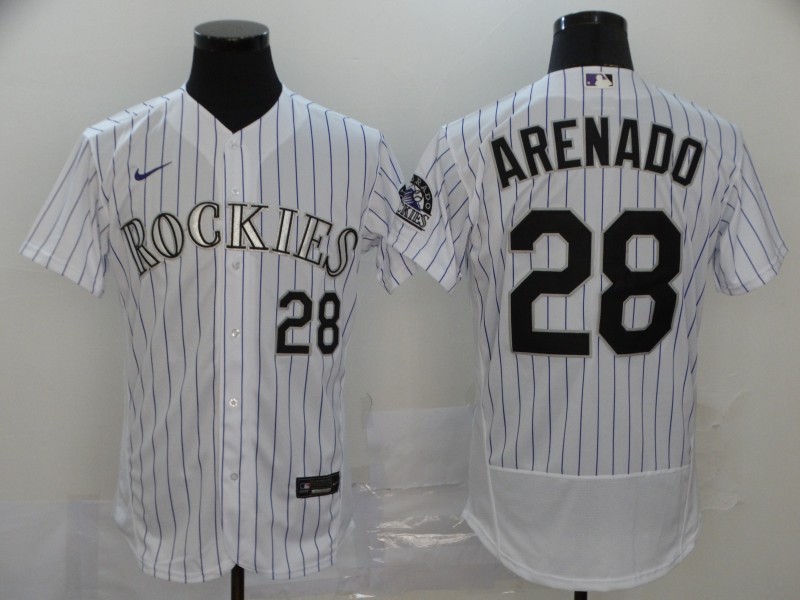 Men's Colorado Rockies #28 Nolan Arenado White Flex Base Stitched MLB Jersey