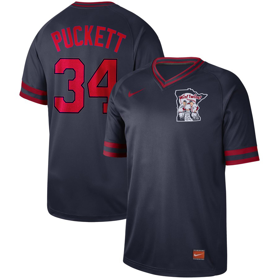 Men's Minnesota Twins #34 Kirby Puckett Navy Cooperstown Collection Legend Stitched MLB Jersey - Click Image to Close