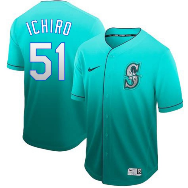 Men's Seattle Mariners #51 Ichiro Suzuki Aqua Fade Stitched MLB Jersey