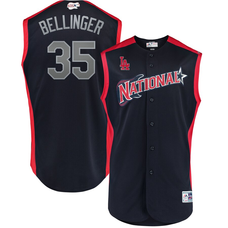 National League #35 Cody Bellinger Navy 2019 MLB All-Star Game Workout Stitched Jersey