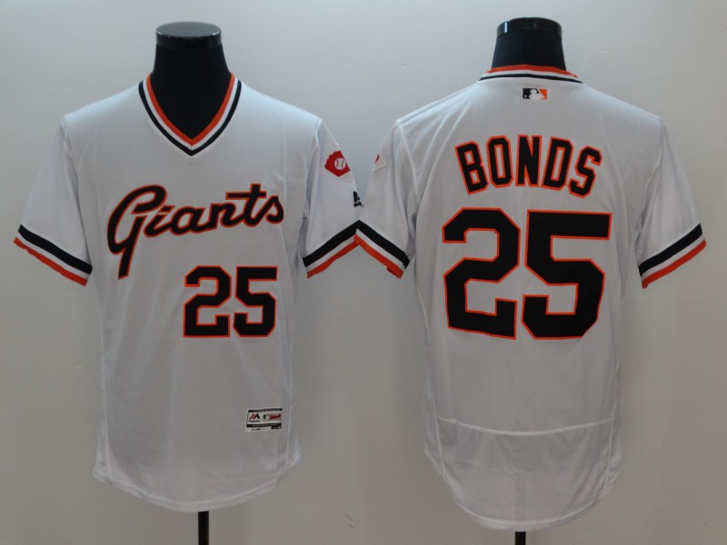 Men's MLB San Francisco Giants #25 Barry Bonds White White Throwback Stitched Jersey