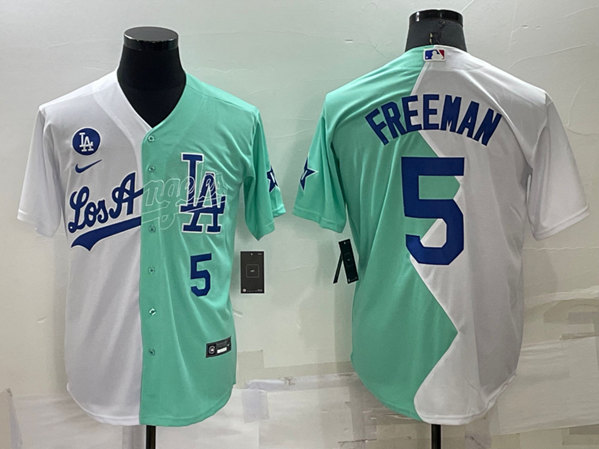 Men's Los Angeles Dodgers #5 Freddie Freeman White/Green 2022 All-Star Cool Base Stitched Baseball Jersey