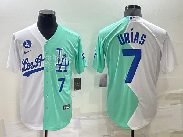 Men's Los Angeles Dodgers #7 Julio Ur??as White/Green 2022 All-Star Cool Base Stitched Baseball Jersey