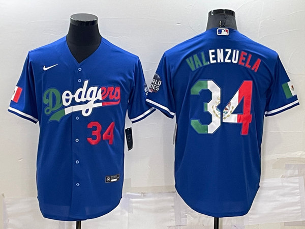 Men's Los Angeles Dodgers #34 Toro Valenzuela Royal Mexico Cool Base Stitched Baseball Jersey - Click Image to Close