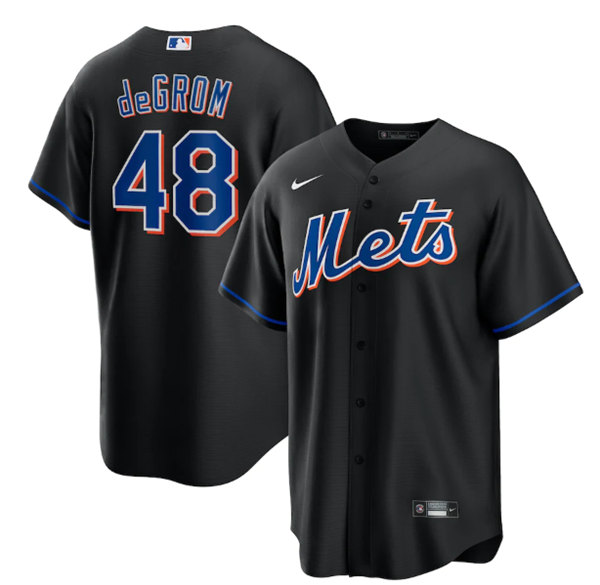 Men's New York Mets #48 Jacob deGrom 2022 Black Cool Base Stitched Baseball Jersey - Click Image to Close