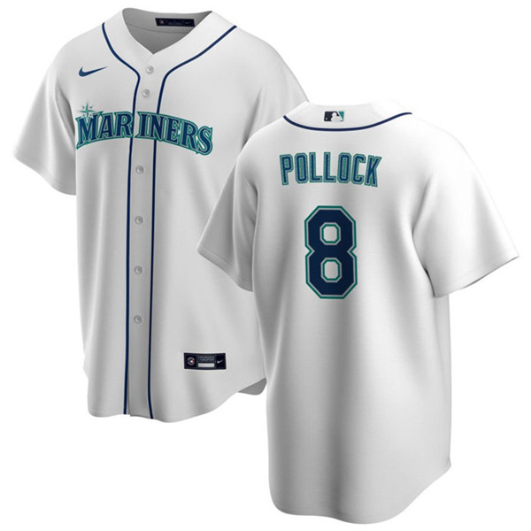 Men's Seattle Mariners #8 AJ Pollock White Cool Base Stitched Jersey