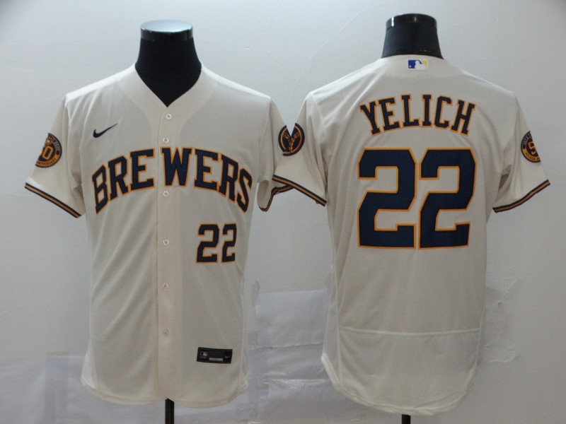 Men's Milwaukee Brewers #22 Christian Yelich 2020 White Flex Base Stitched MLB Jersey