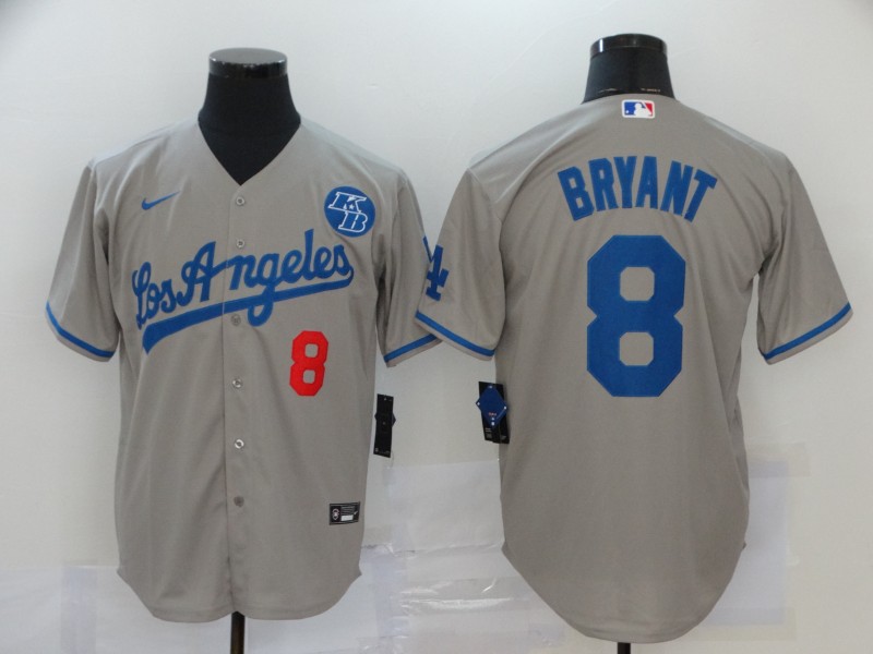 Men's Los Angeles Dodgers #8 Kobe Bryant Grey 2020 KB Patch Cool Base Stitched MLB Jersey