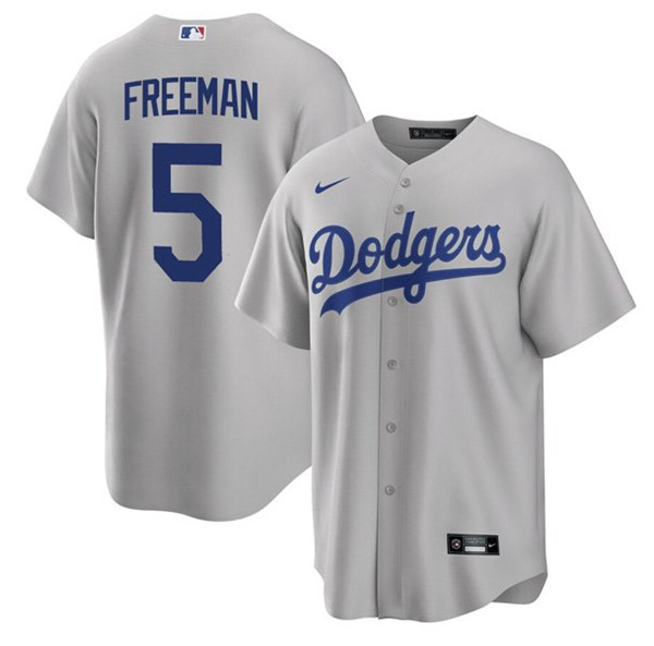 Men's Los Angeles Dodgers #5 Freddie Freeman Gray Cool Base Stitched Baseball Jersey