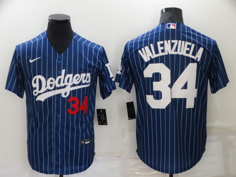 Men's Los Angeles Dodgers #34 Toro Valenzuela Navy Cool Base Stitched Jersey - Click Image to Close