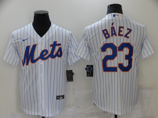 Men's New York Mets #23 Javier B??ez White Cool Base Stitched Jersey