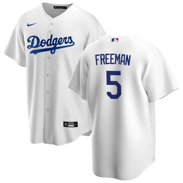 Men's Los Angeles Dodgers #5 Freddie Freeman White Cool Base Stitched Baseball Jersey - Click Image to Close