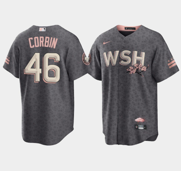 Men's Washington Nationals #46 Patrick Corbin 2022 Gray City Connect Cherry Blossom Cool Base Stitched Jersey