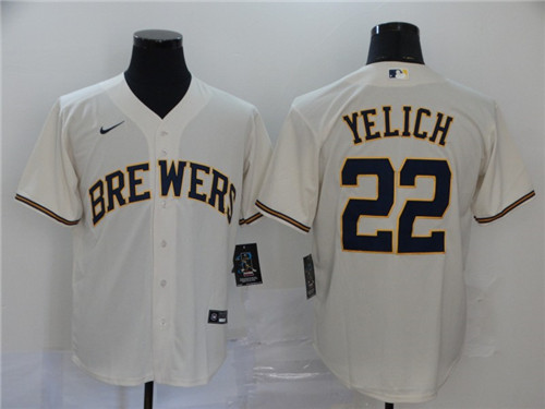 Men's Milwaukee Brewers #22 Christian Yelich White Cool Base Stitched MLB Jersey